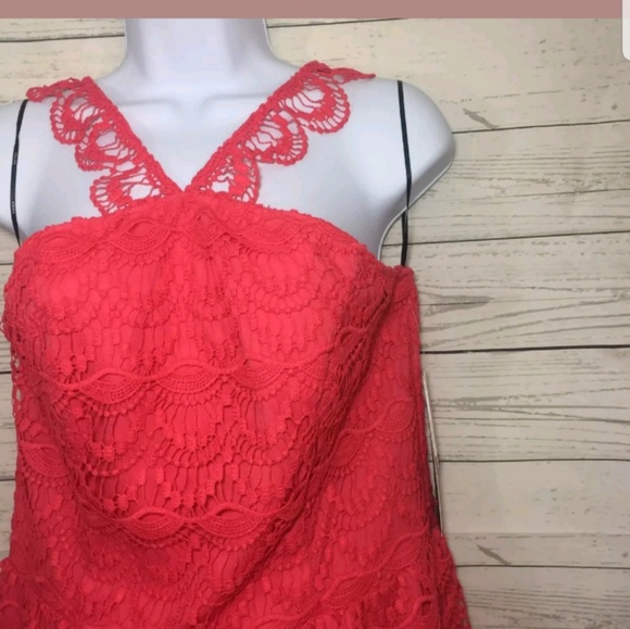 NWT Kensie Dress Coral Halter Crochet Lace - Picture 3 of 7